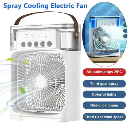 Portable Humidifier Air Conditioner Fan Household Hydrocooling Water Mist Cooler Portable Air Adjustment for Office 3 Speed Car