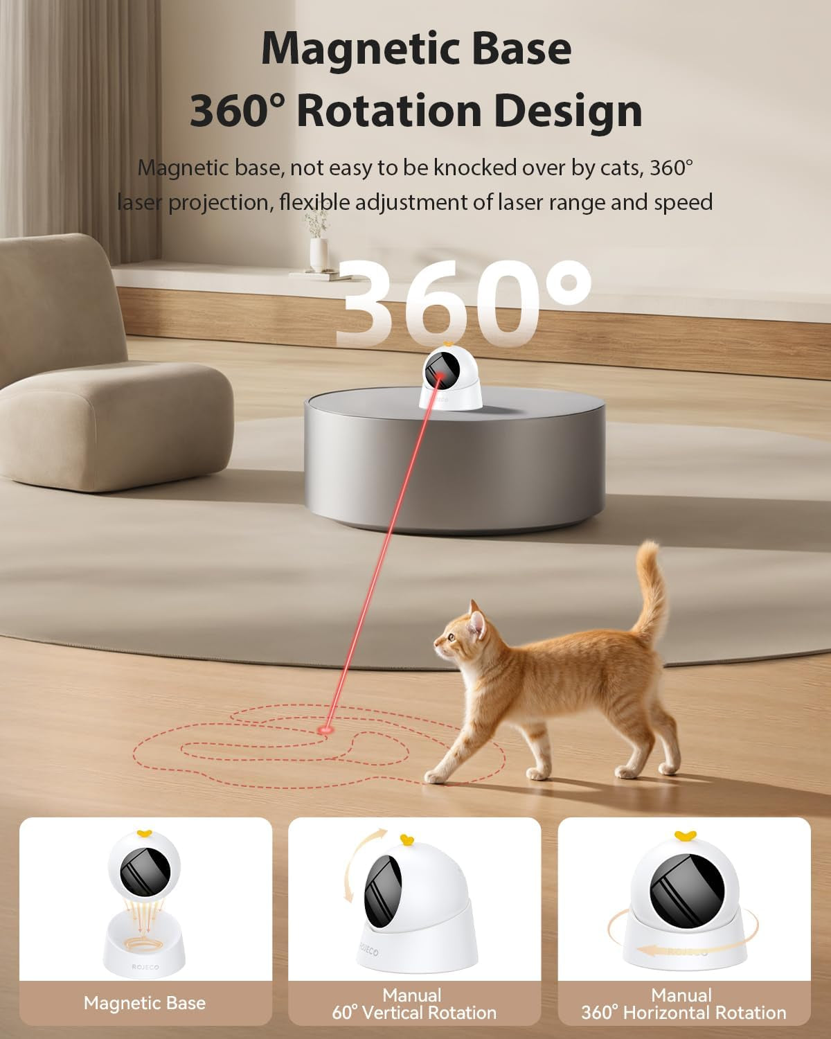 Auto Laser Cat Toys for Indoor Cats,Upgraded Interactive Cat Toy with Magnetic Base,3 Speed Modes & Auto Sleep,Rechargeable Interactive Cat Toys for Bored Indoor